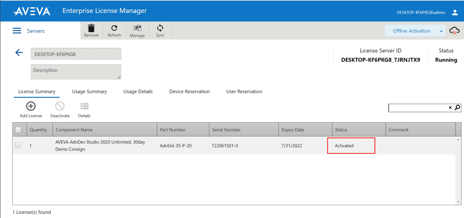 Using AVEVA License Server OFFLINE Activation Industrial Software