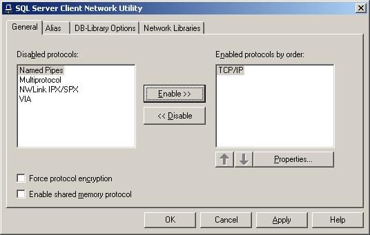 how run sql server client network utility